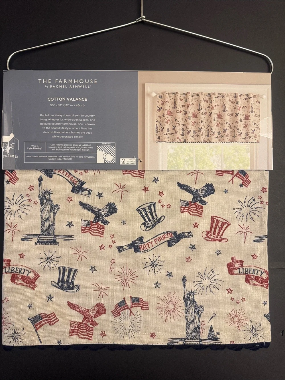💥THE FARMHOUSE by Rachel Ashwell Patriotic Cotton Valance -Light Filtering